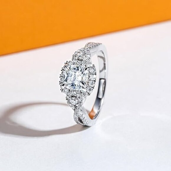 1.434cttw Cushion Cut Moissanite D Color VVS1 Clarity 925 Silver Wedding Ring - Picture 1 of 6